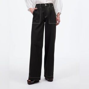 NWT Madewell Super Wide Leg Jeans Size 26 Black with White Stitching $148 NU011